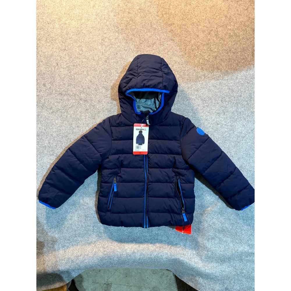 Gerry Puffer Jacket Boys 6 Navy Blue Insulated Hooded Outdoor Softshell Zip Up